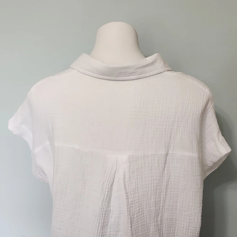 Faroro White Button Down Top High Low Lightweight Summer Blouse - Picture 8 of 12